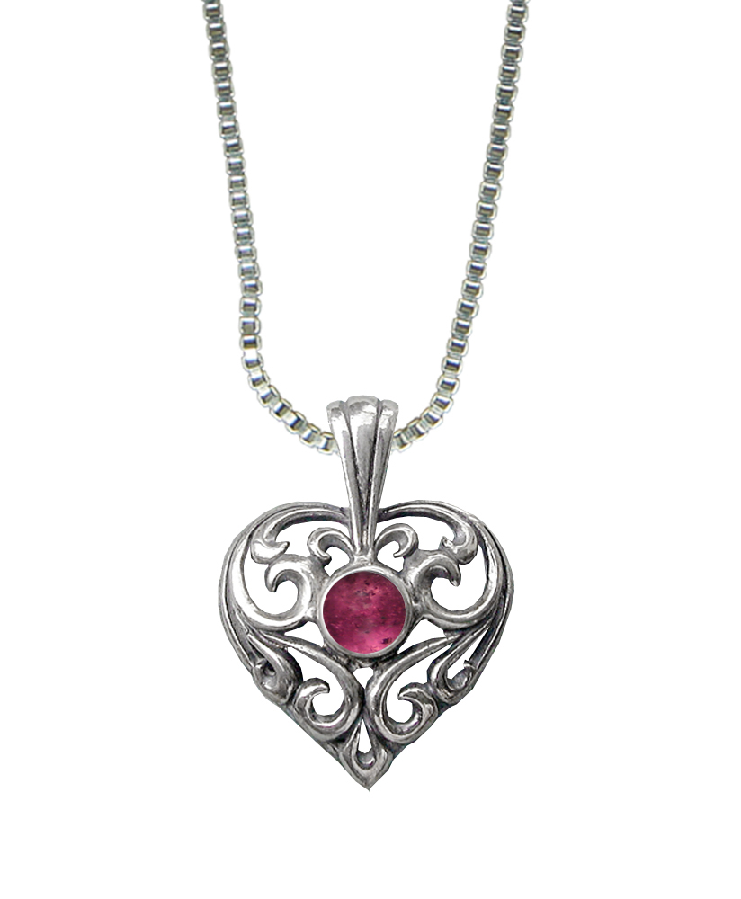 Sterling Silver Exceptional Filigree Heart Pendant With Pink Tourmaline